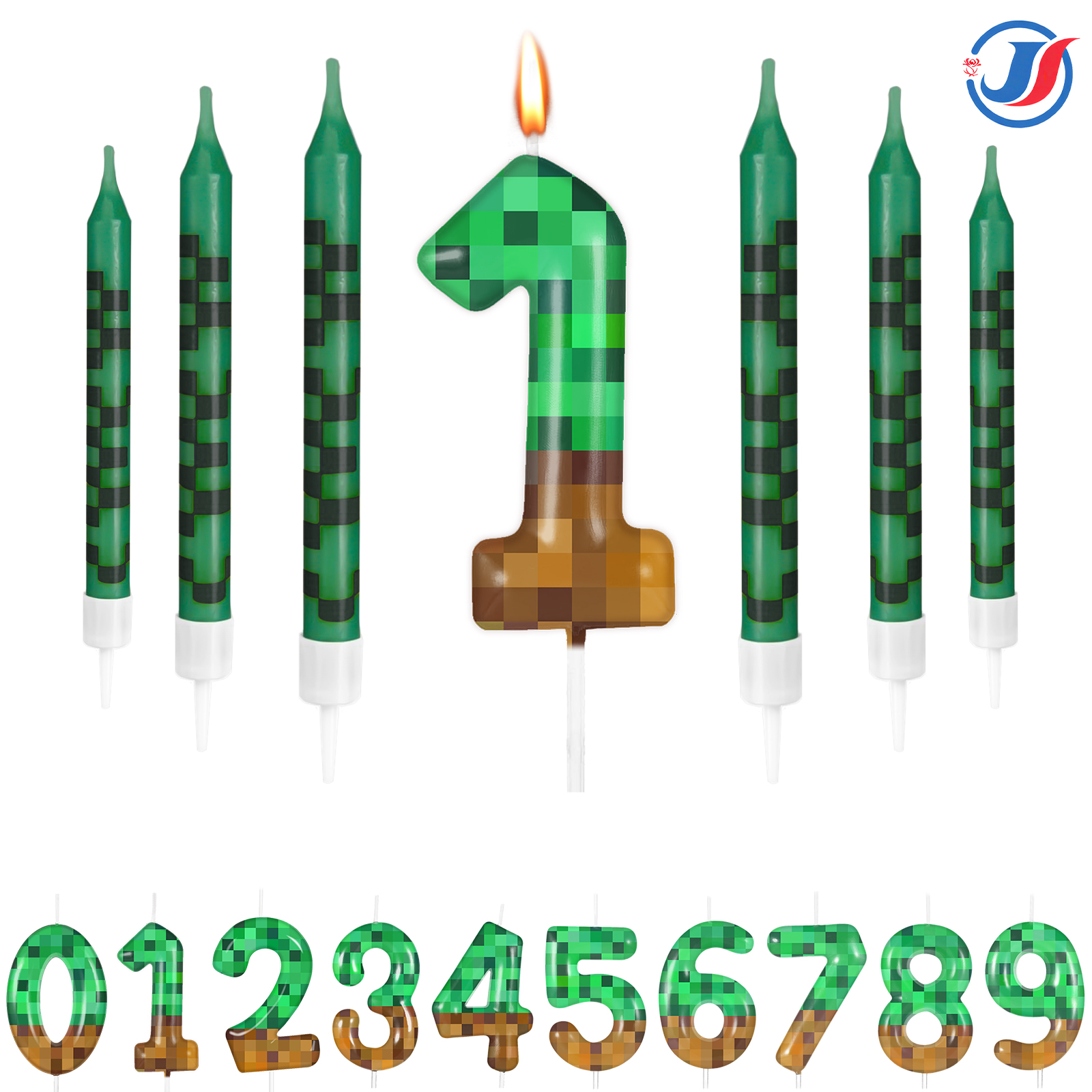 7Pcs Pixel Miner Birthday Cake - Candle Supplies Video 리뷰 및 가격