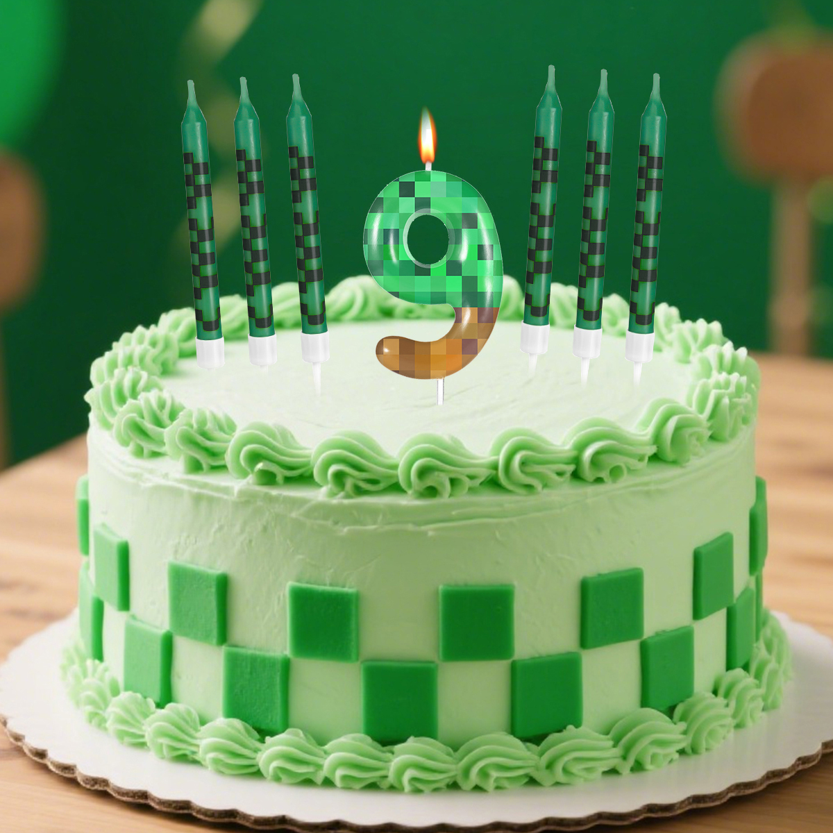7Pcs Pixel Miner Birthday Cake - Candle Supplies Video 리뷰 및 가격