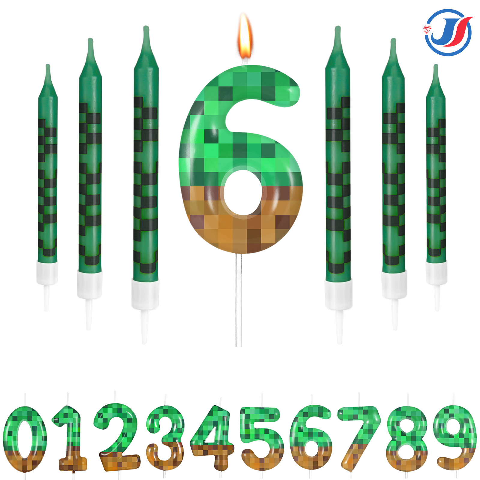 7Pcs Pixel Miner Birthday Cake - Candle Supplies Video 리뷰 및 가격